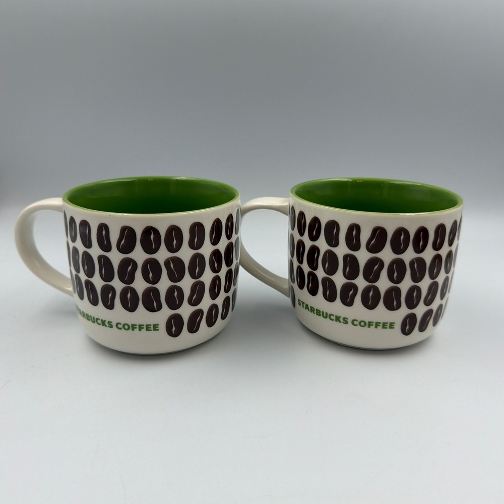 Lot of 2 Starbucks Coffee Bean Cup Mugs New Bone China 2009 Porcelain 3.5" Tall